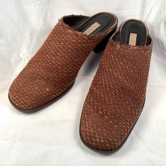 Enzo Augiolini Shoes - Enzo Woven Brown Leather Mules